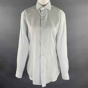 HAMILTON Size S White Green Plaid Cotton Spread Collar Long Sleeve Shirt